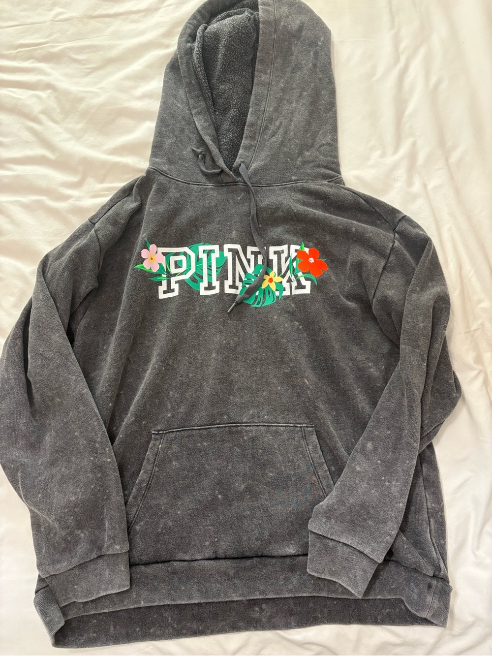 PINK Victoria's Secret Charcoal Gray Floral Logo Zip-Up Hoodie